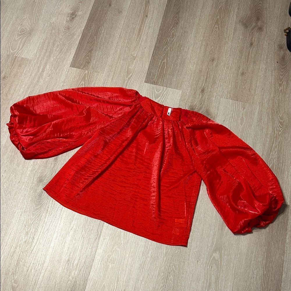 Glam (Boutique Brand) Super Puffed Sleeves Red Iridescent Blouse Sz Small